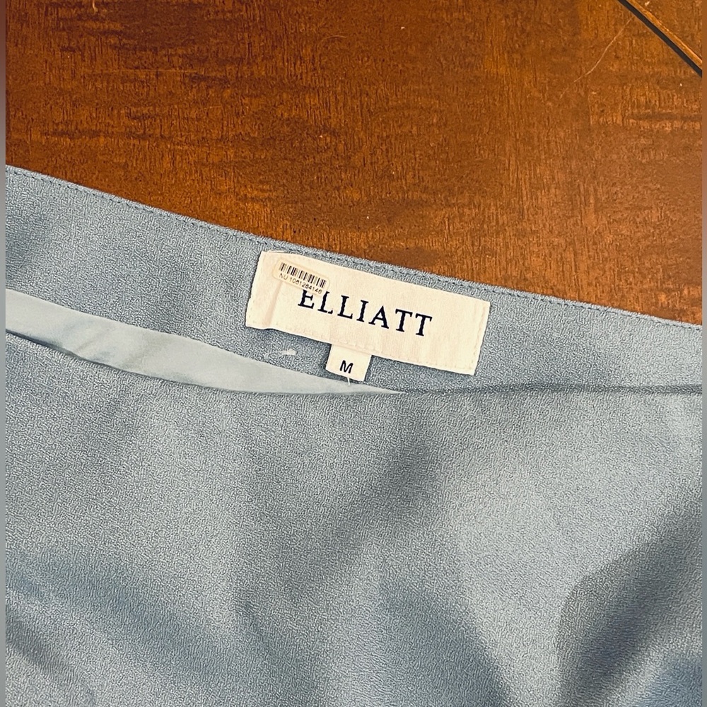 Elliatt Liesel One-Shoulder Dress. Shoulder bow, draped overlay. Smokey blue. M - Picture 12 of 14